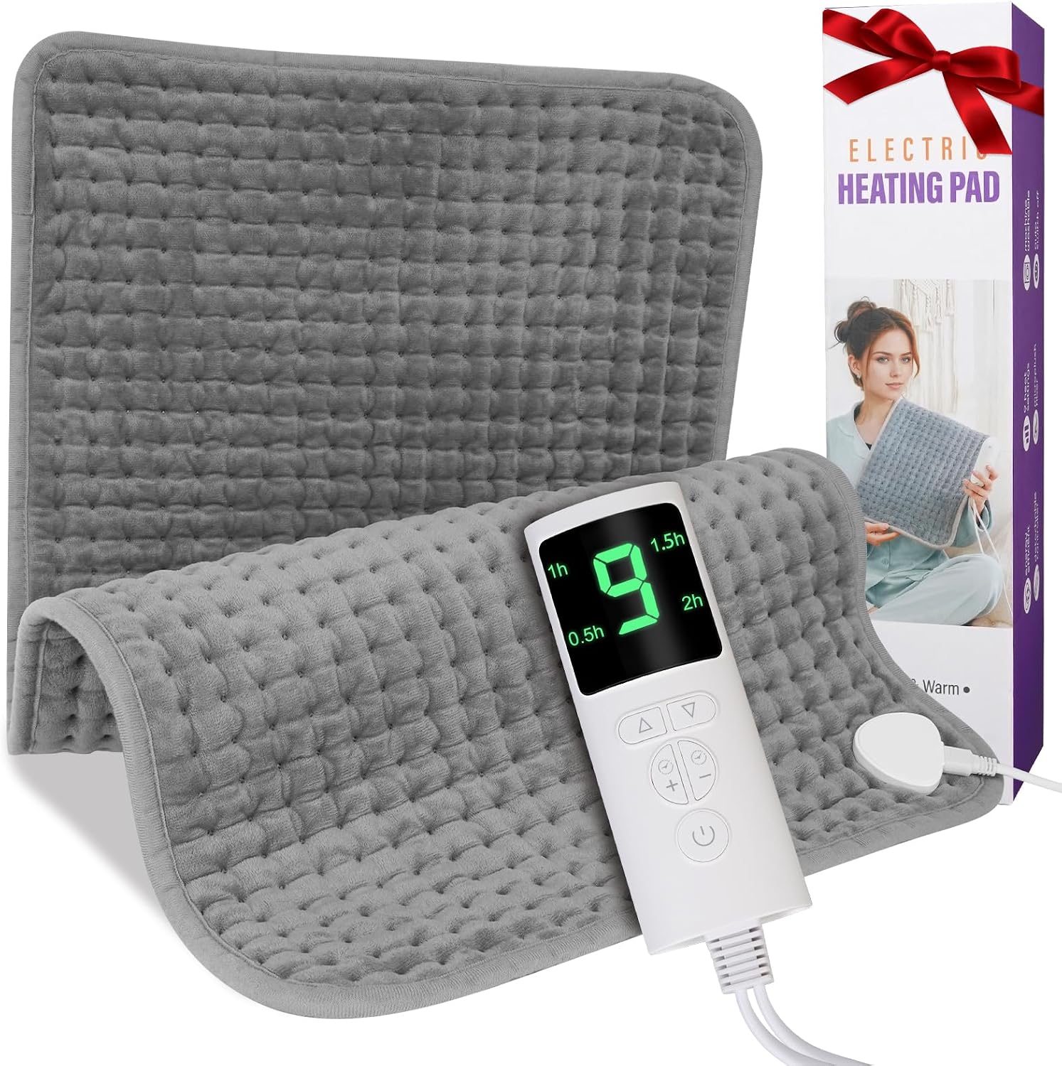 Manta Electrica, LURICO Esterilla Electrica con Apagado Automático y 9 Ajustes de Temperatura, 4 Velocidades, Protección contra Sobrecalentamiento, Lavable Almohadilla Electrica(44x84cm)