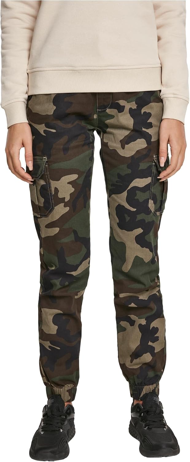 Urban Classics Ladies High Waist Camo Cargo Mujer Pantalones Cargo Camuflaje Oscuro