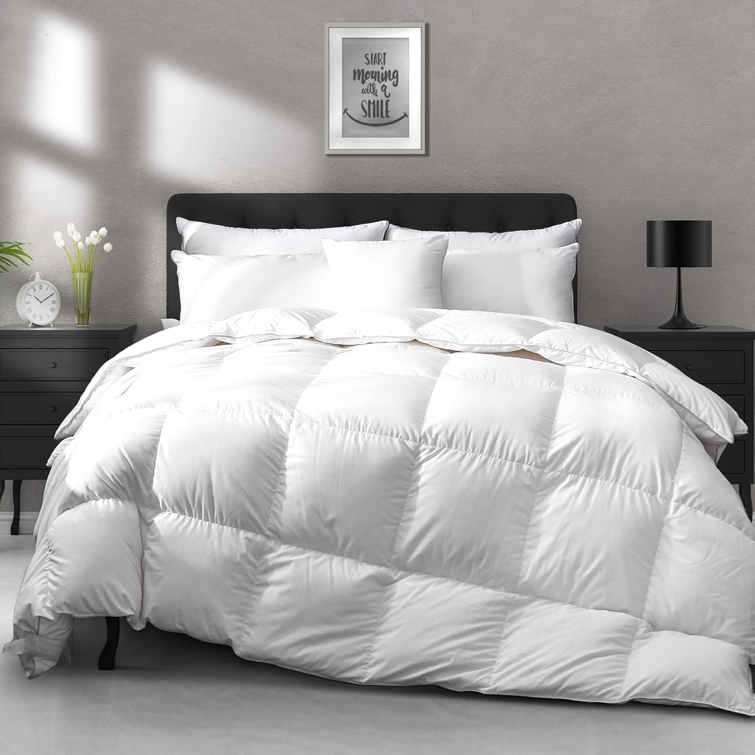 APSMILE Edredón de Plumón Cama 135/150, 100% Algodón Egipcio, Edredón de 4 Estaciones con Relleno de Plumas 275 gr/m², Esponjoso, Certificado Oeko-Tex y RDS(Blanco, 220x240cm)