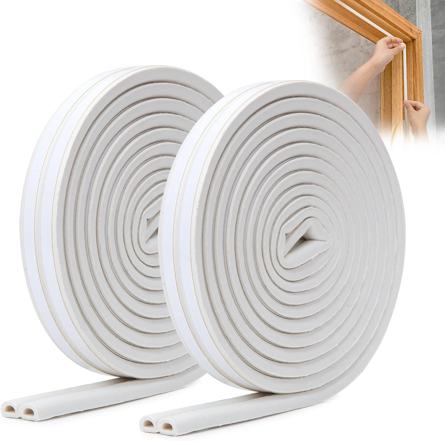 YOUSHARES Tiras de Sellado para Puertas y Ventanas, Goma Adhesiva de EPDM, 10M Total, D-Shaped Burlete Puerta Entrada Aislamiento Térmico para Espacios de 5-7mm (Blanco)