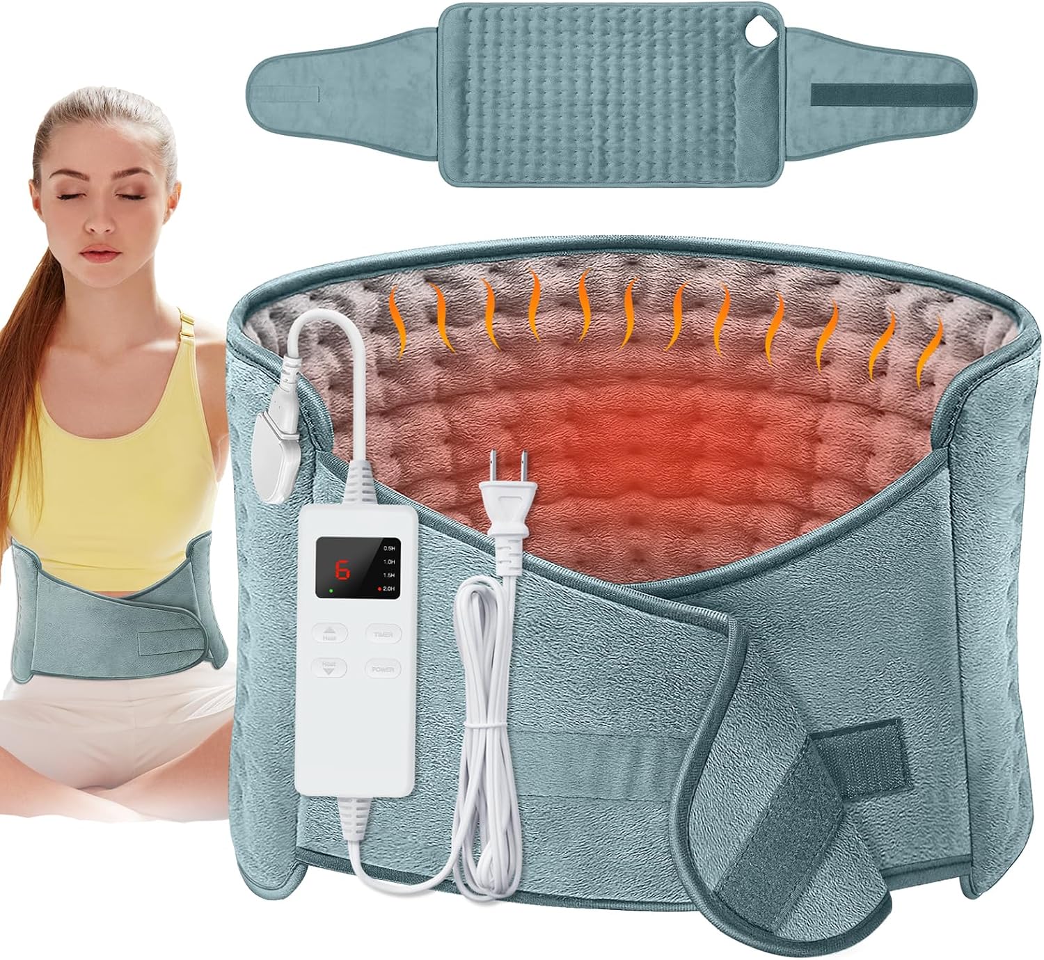 Manta Eléctrica, Almohadilla Térmica Eléctrica con 6 niveles de temperatura 4 configuraciones de tiempo, Terapia Húmeda y Seca, Apagado Automático, Manta Eléctrica Lumbar, hombros y Espalda