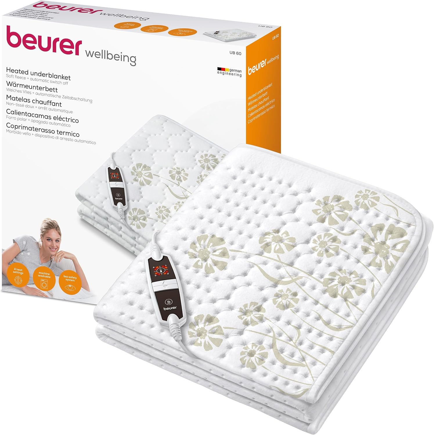 Beurer UB 68 XXL Calientacamas doble, 150 x 160 cm, 2 zonas de temperatura, 4 niveles de temperatura, sistema de seguridad, función de temporizador, lavable a máquina