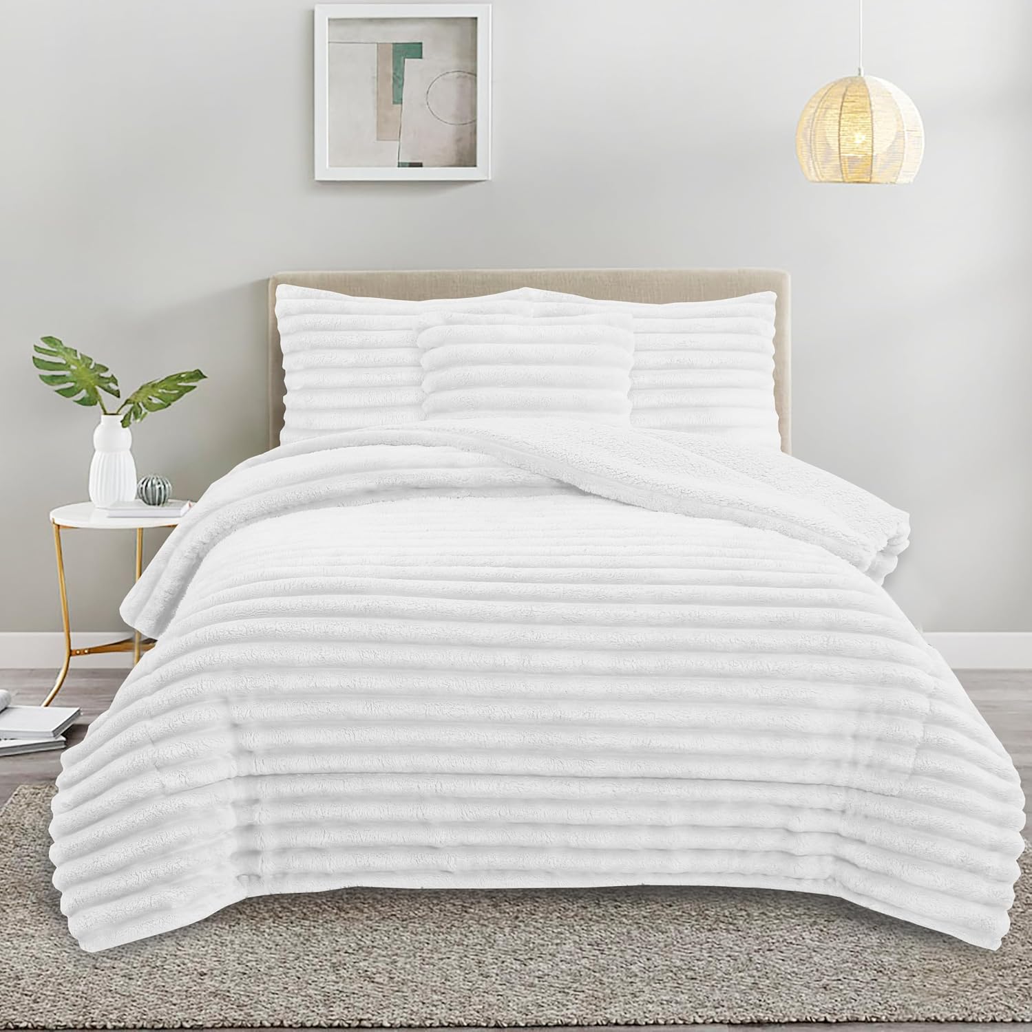 NOVOTEXTIL Edredón Invierno Sherpa Cama 135 (230x260) Extra Grueso 540gr/m2 Efecto Borreguito - Edredón Suave, Cálido y Transpirable con 2 Fundas Almohada (50x70) (Turku)