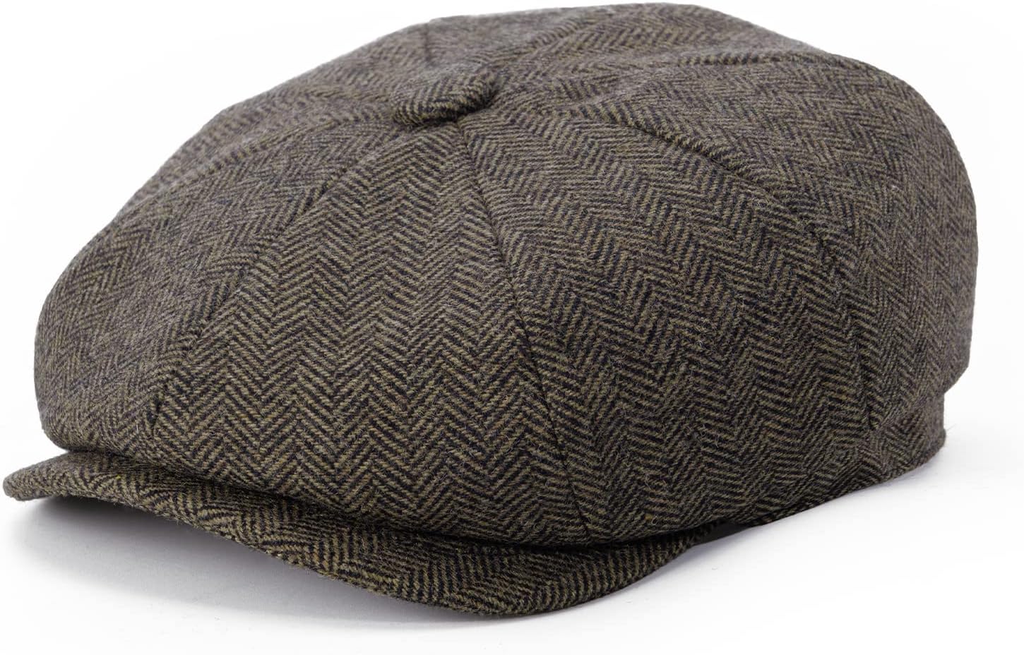 BOTVELA Men's 8 Panel Wool Blend Newsboy Flat Cap Herringbone Tweed Hat (Khaki, 7 5/8)