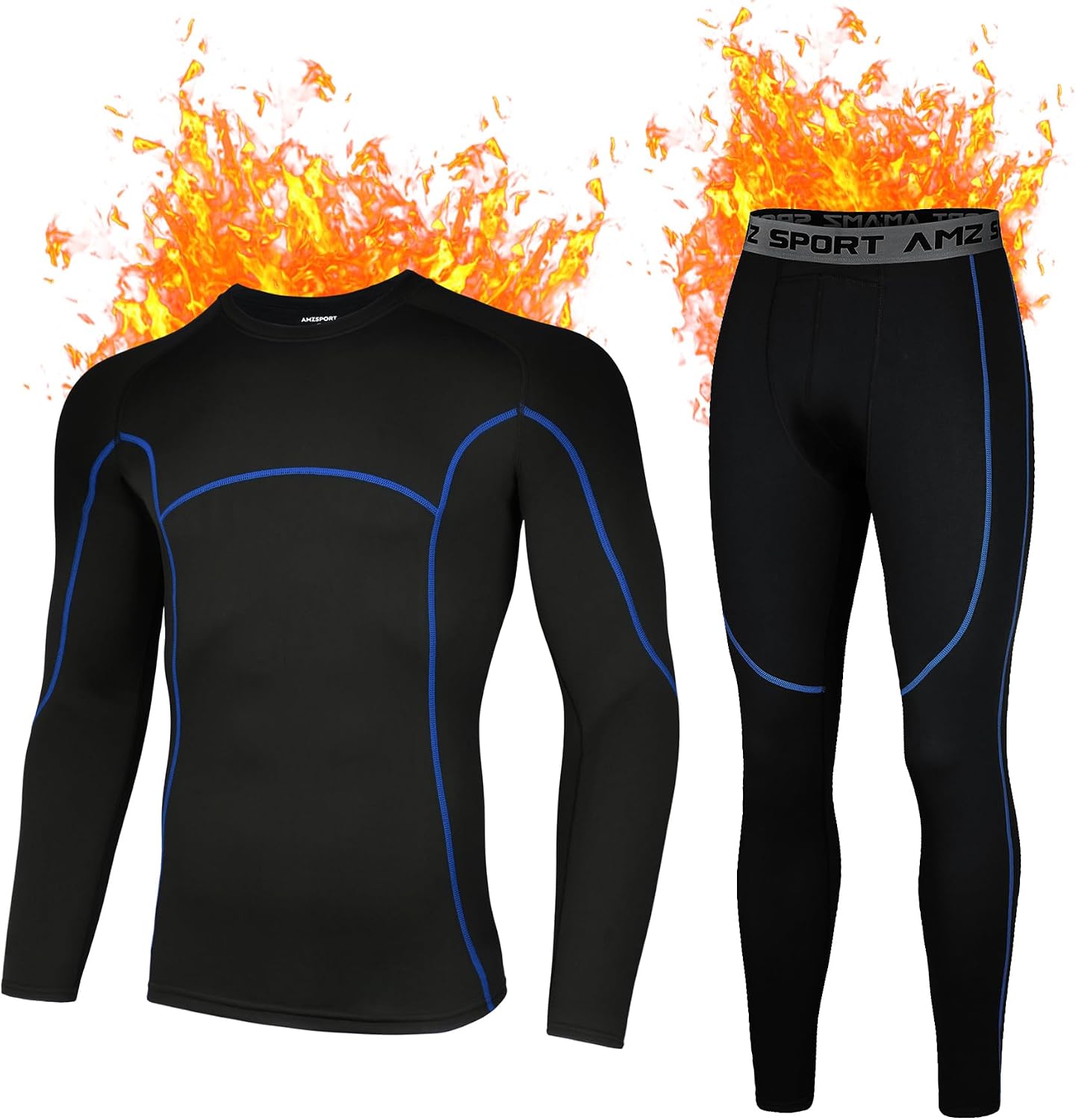 AMZSPORT Ropa Interior Térmica Hombre Conjunto, Camisa y Pantalón de Compresión Funcional de Secado Rápido para Esquí Montaña Ciclismo Fitness