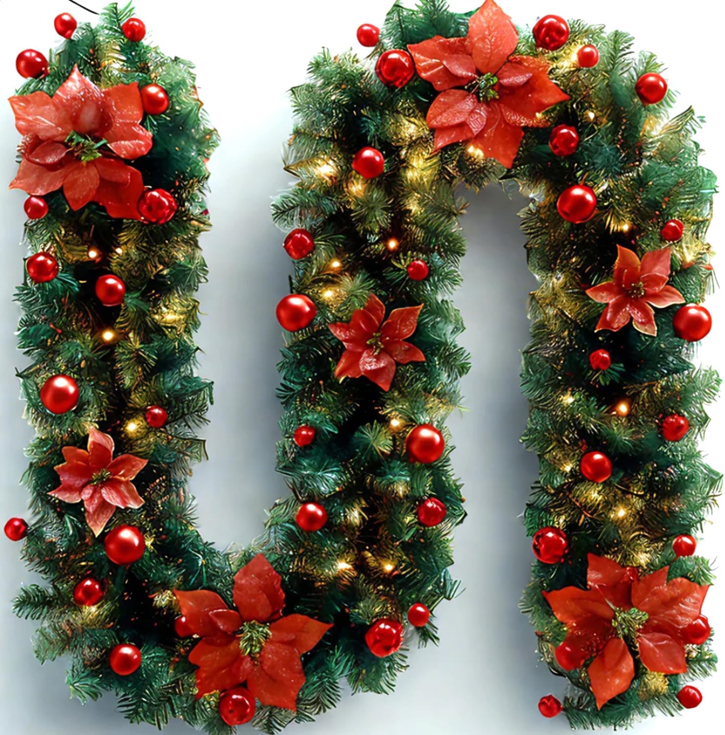 Guirnalda de Navidad Artificial Realista, 5.91FT/1.8M Guirnalda de Abeto, Guirnalda de Pino Decoración Navidad Interiore y Exteriore, para Escaleras,Chimene, Puerta