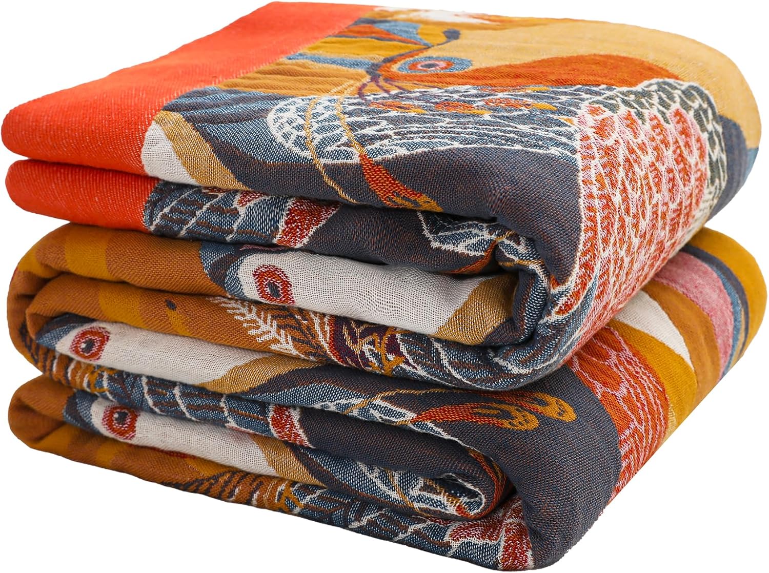VANJOROY Manta bohemia de doble cara para sofá, cama grande, 100% algodón orgánico, cálida, suave, lujosa manta bohemia para sofá de 2 y 3 plazas, sillón y sofá, 150 x 200 cm, colorido
