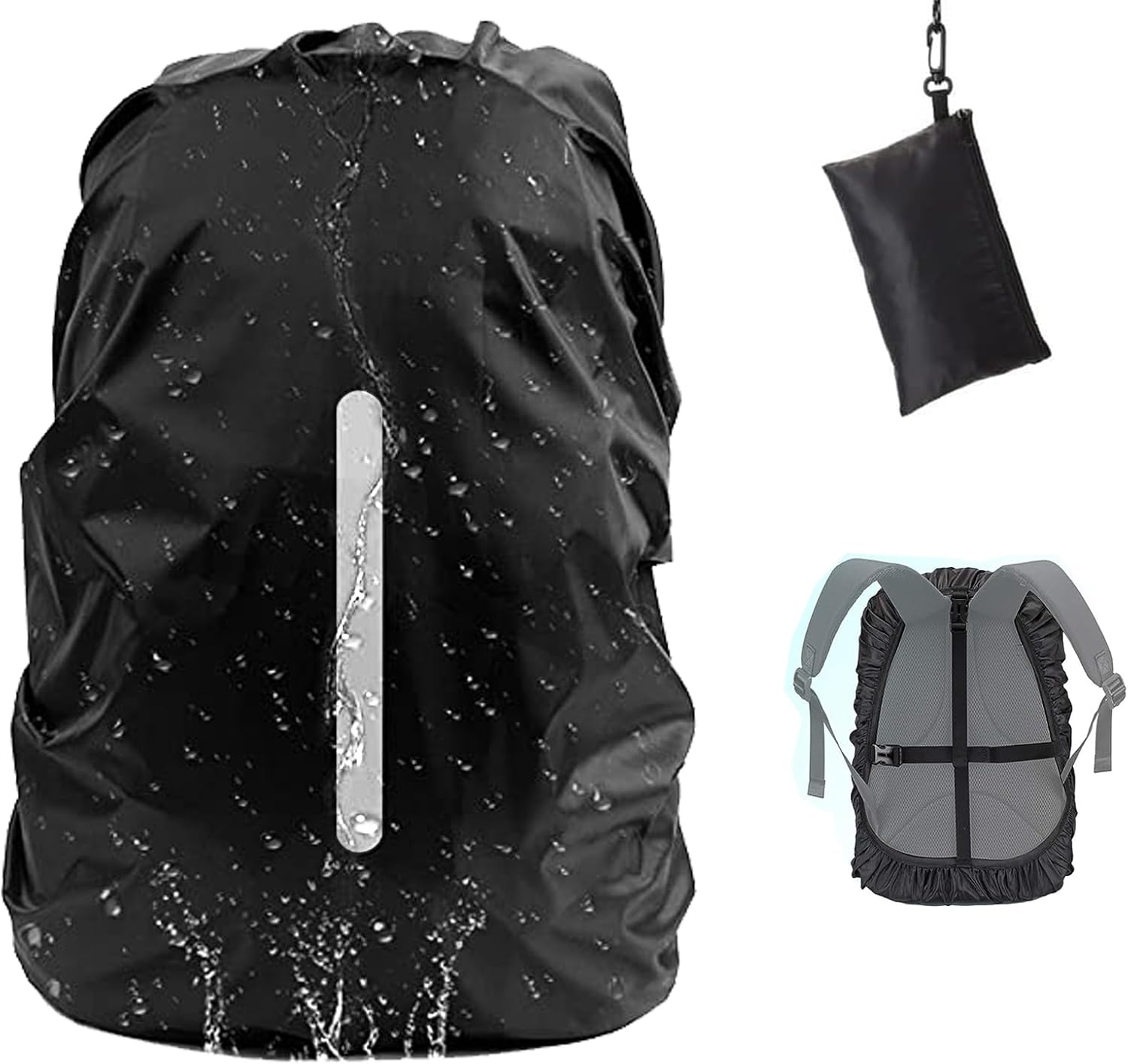 Funda impermeable para lluvia con correa reflectante para mochila (8-70 L), 2 correas ajustables antideslizantes con hebilla cruzada, a prueba de lluvia, nieve, polvo, anticongelación, Negro, M