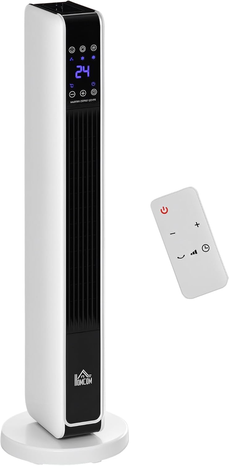 HOMCOM Radiador Eléctrico bajo Consumo Calefactor de Torre 25 m² Blanco