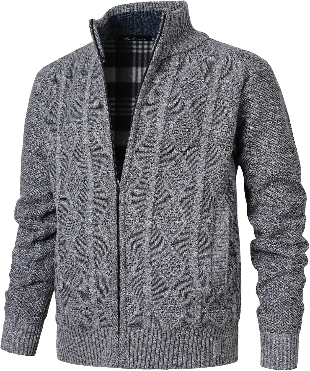 Cárdigan de Punto Cable para Hombre Sudaderas Mangas Largas Suéter con Cremallera Color SóLido Chaqueta Forro Polar JerséIs Cálida Rebecas Tops con Bolsillos