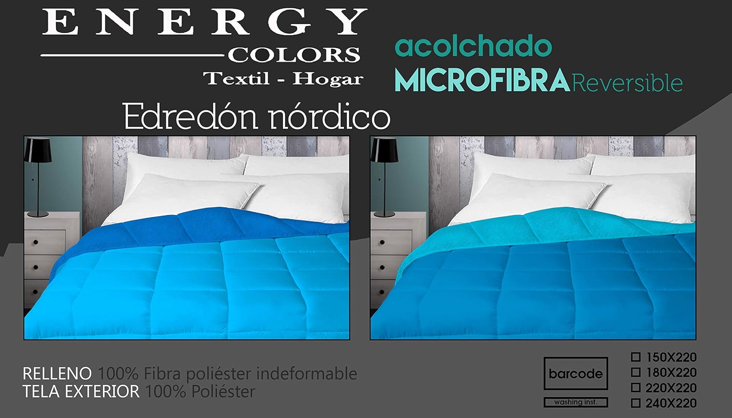 Tokio - Relleno Nórdico 350 gr Reversible Liso Tacto Plumón Microfibra Otoño - Invierno (Gris, Cama 135 (220 x 220 cm))