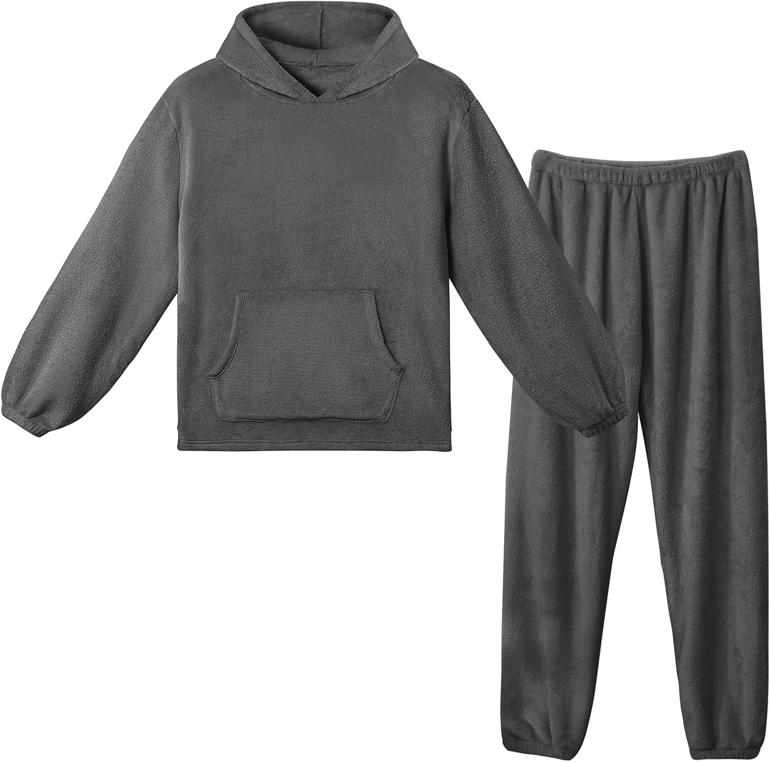 LACOFIA Conjuntos Pijamas de Forro Polar Mujer Hombre Pijamas Invierno de Manga Larga con Capucha Top y Pantalones Cálidos Ropa Dormir para Adultos y Adolescente