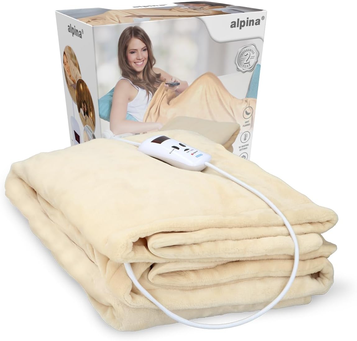 alpina Manta Térmica Eléctrica - 1 Persona - Manta Electric para Cama - 3 Niveles de Calor - Manta Electric - Alivia Dolor Menstrual - Lavable Mando a Distancia - Heating Blanket Cama Matrimonio