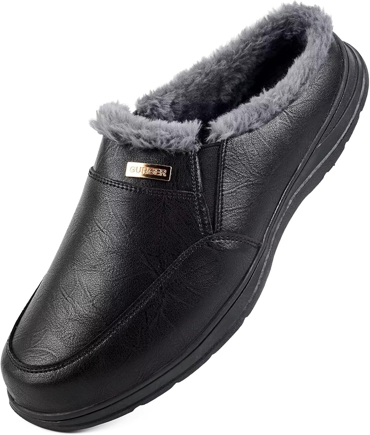 Zapatillas de Estar por Casa de Hombre Invierno de Cuero Forro Peluche Cálido Zuecos y Mules para Interior y Exterior