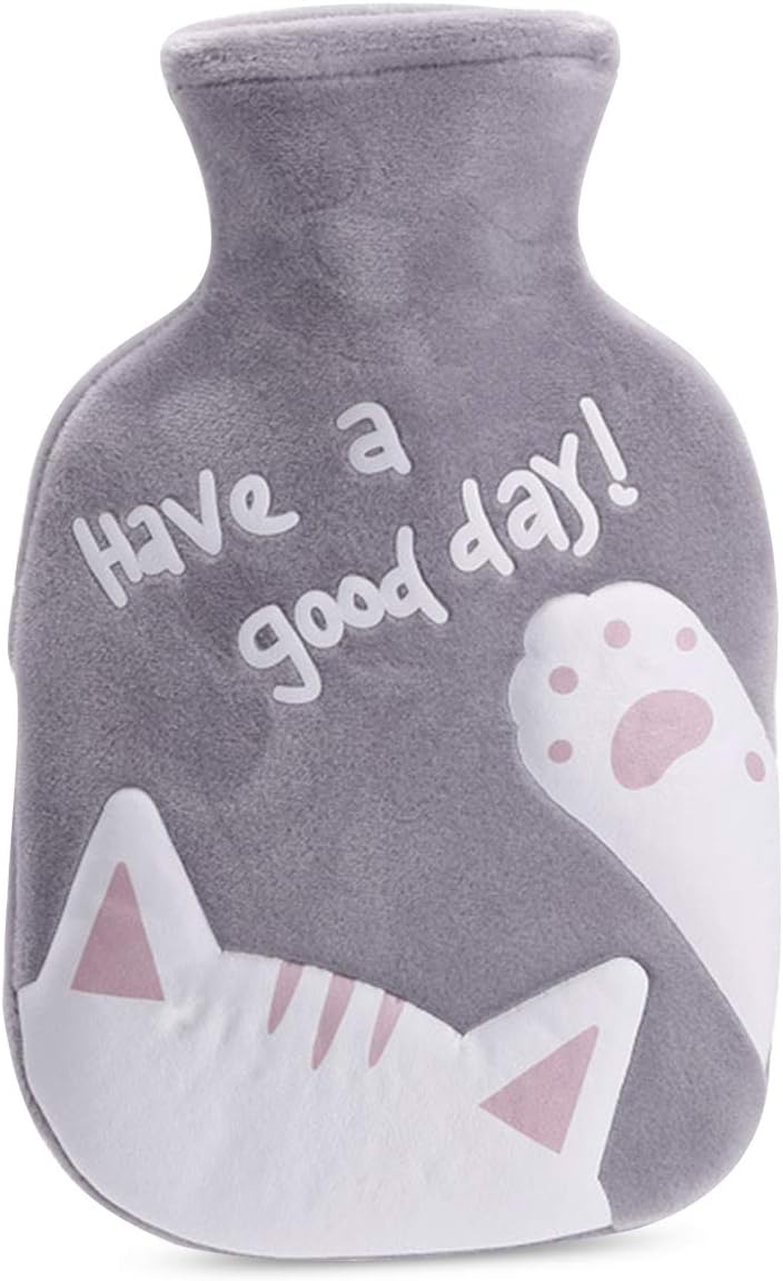 Botella de agua caliente, bolsa de agua caliente, mini bolsa de agua de goma duradera con cubierta de tela extraíble, sellado fuerte, para mantener las manos calientes, cuello, espalda (350 ml)