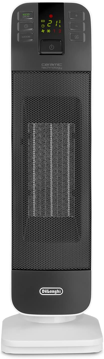 De'longhi HFX65v20 - Calefactor cerámico, 2000 w, temporizador digital, 2 niveles de calefacción, mando a distancia, blanco y gris