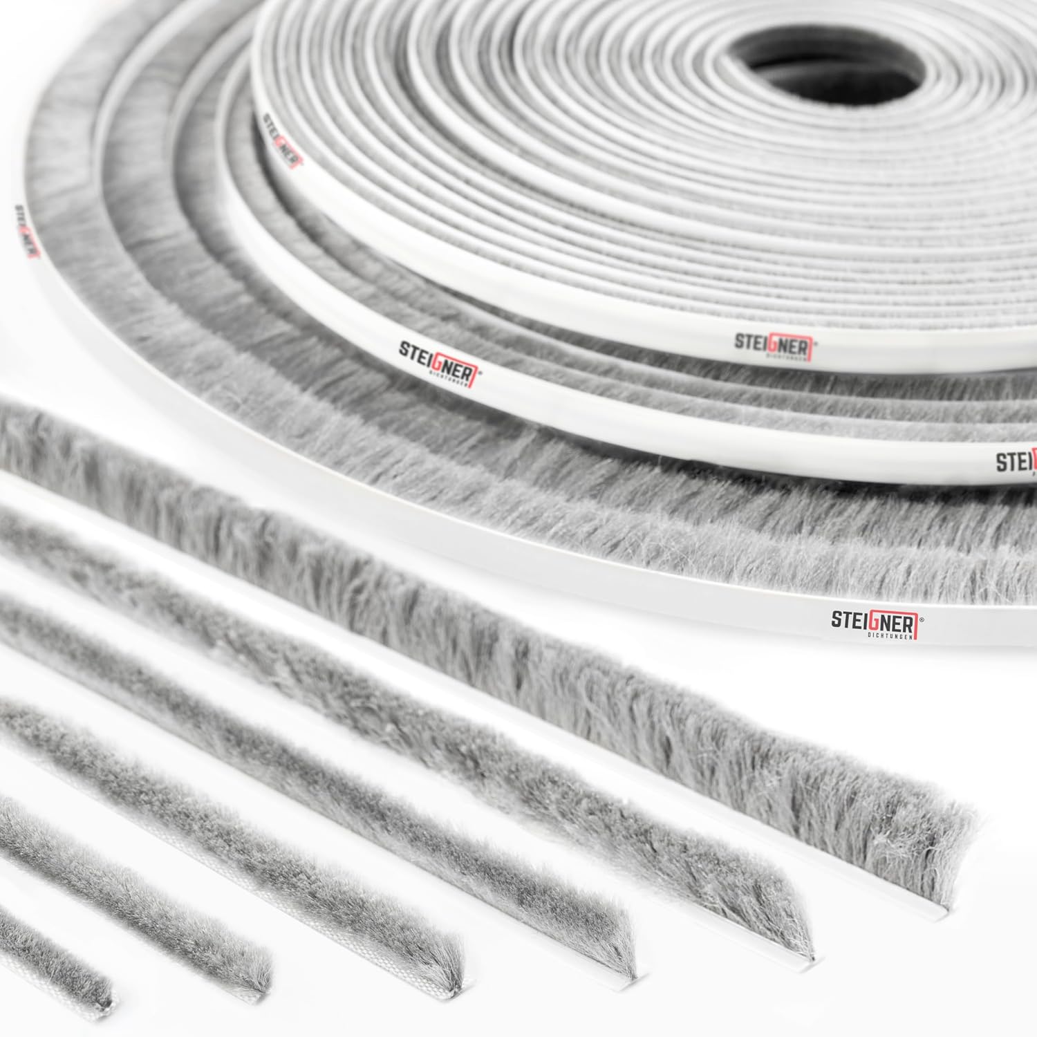 STEIGNER Burlete de cepillo autoadhesivo blanco 22 mm x 5 m - Burlete para puertas de garaje exteriores - Protección contra el viento, protección contra el polvo, protección contra insectos