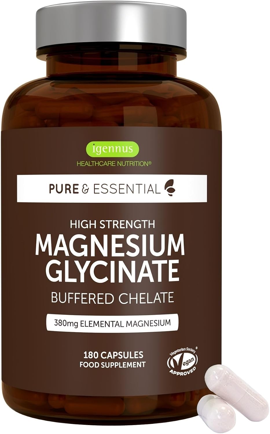 Igennus Glicinato de Magnesio Quelado 1300 mg, 180 Cápsulas Veganas