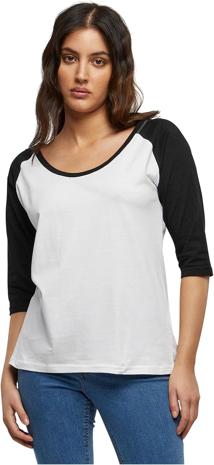 URBAN CLASSICS Camiseta Moderna de Mujer Raglan de Mangas a Tres Cuartos, Algodón, Cuello de Corte Ancho, En Distintos Colores y Tallas XS - 5XL