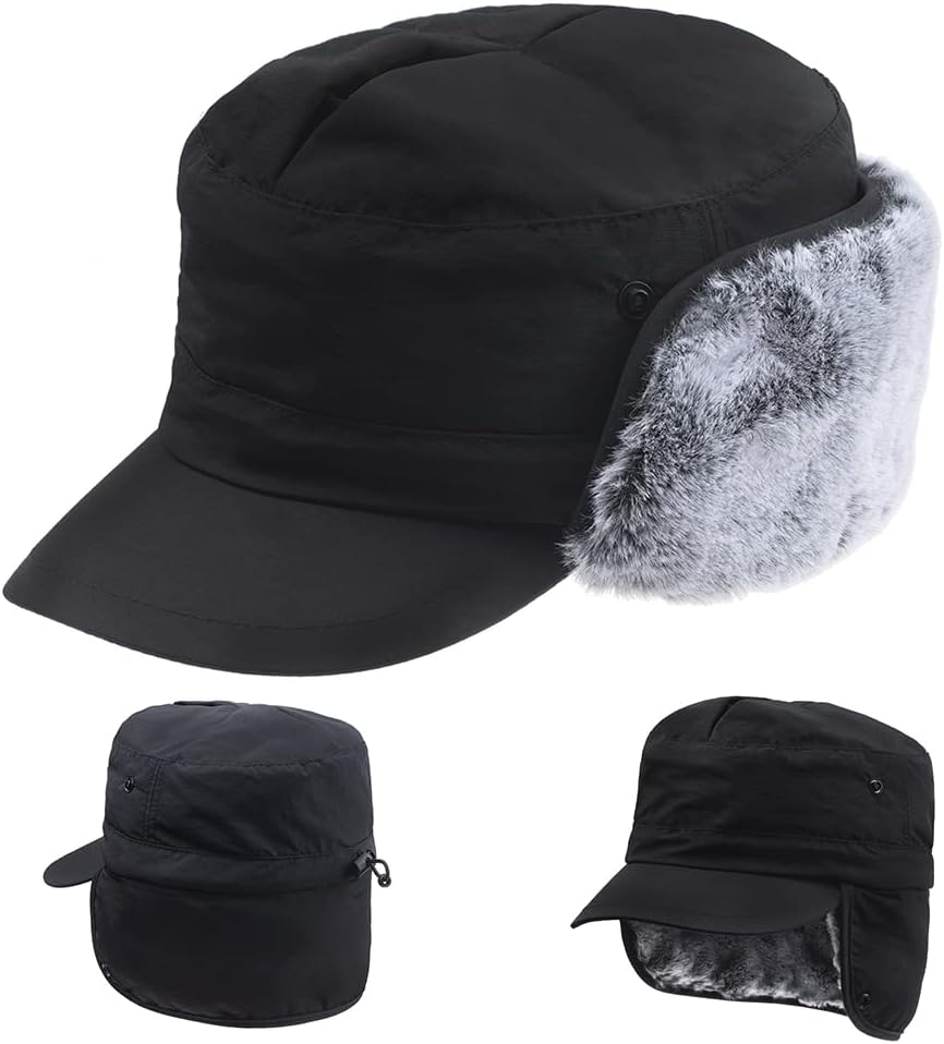 ZffXH Gorro Invierno Hombre, Gorra De Aviador Caliente con Orejeras Forrado Gorras Y Nieve Trapper Sombrero Térmico Viento, Boinas Unisexo para Esquí Ciclismo Aire Libre