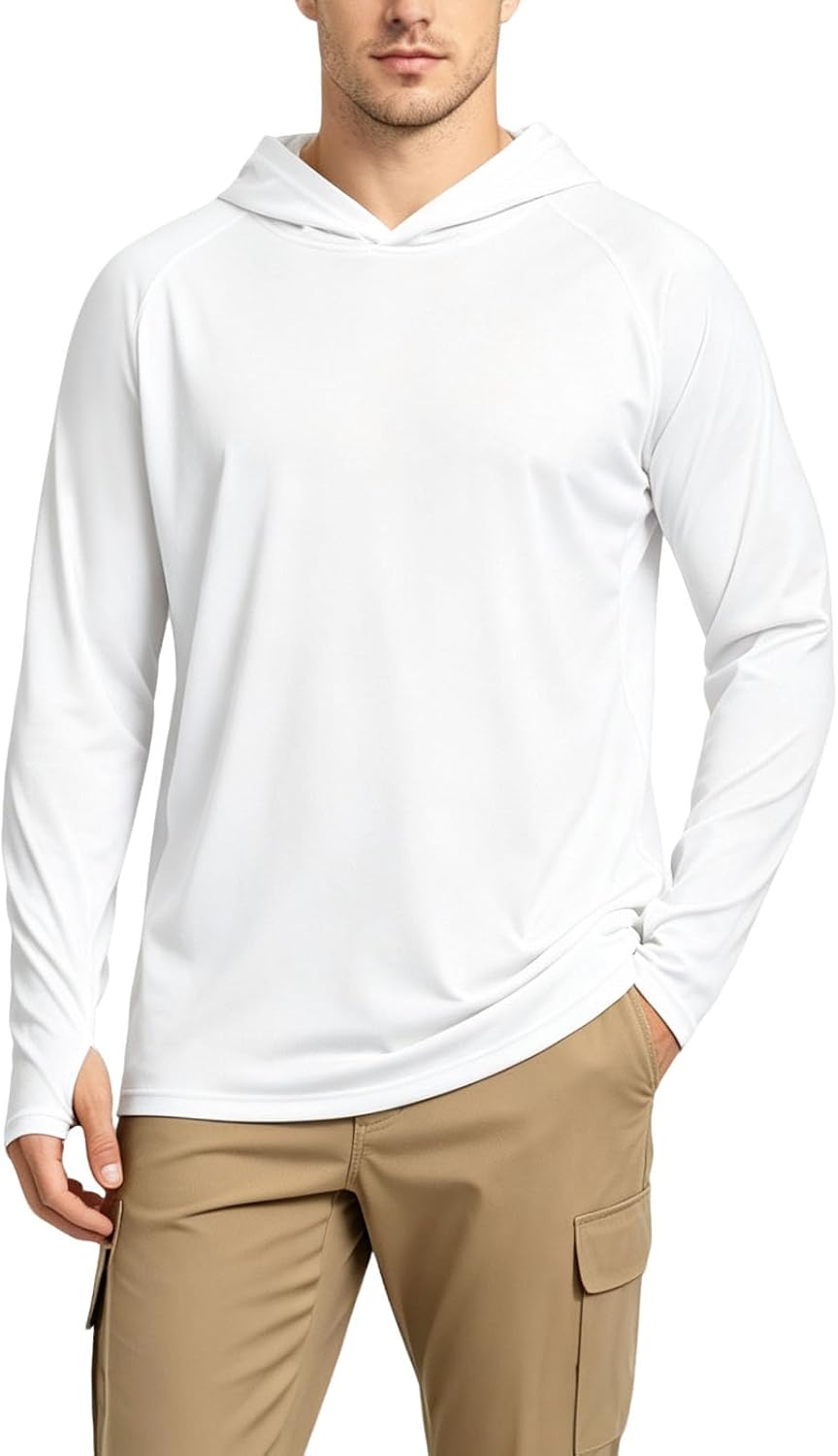 DiULi Hombres Sudadera de Protección Solar UPF 50+, 1 Pieza Rashguard de Manga Larga, Transpirable, Ropa con Capucha y Protección UV, Camisetas Rash Guard para Exteriores para Hombre