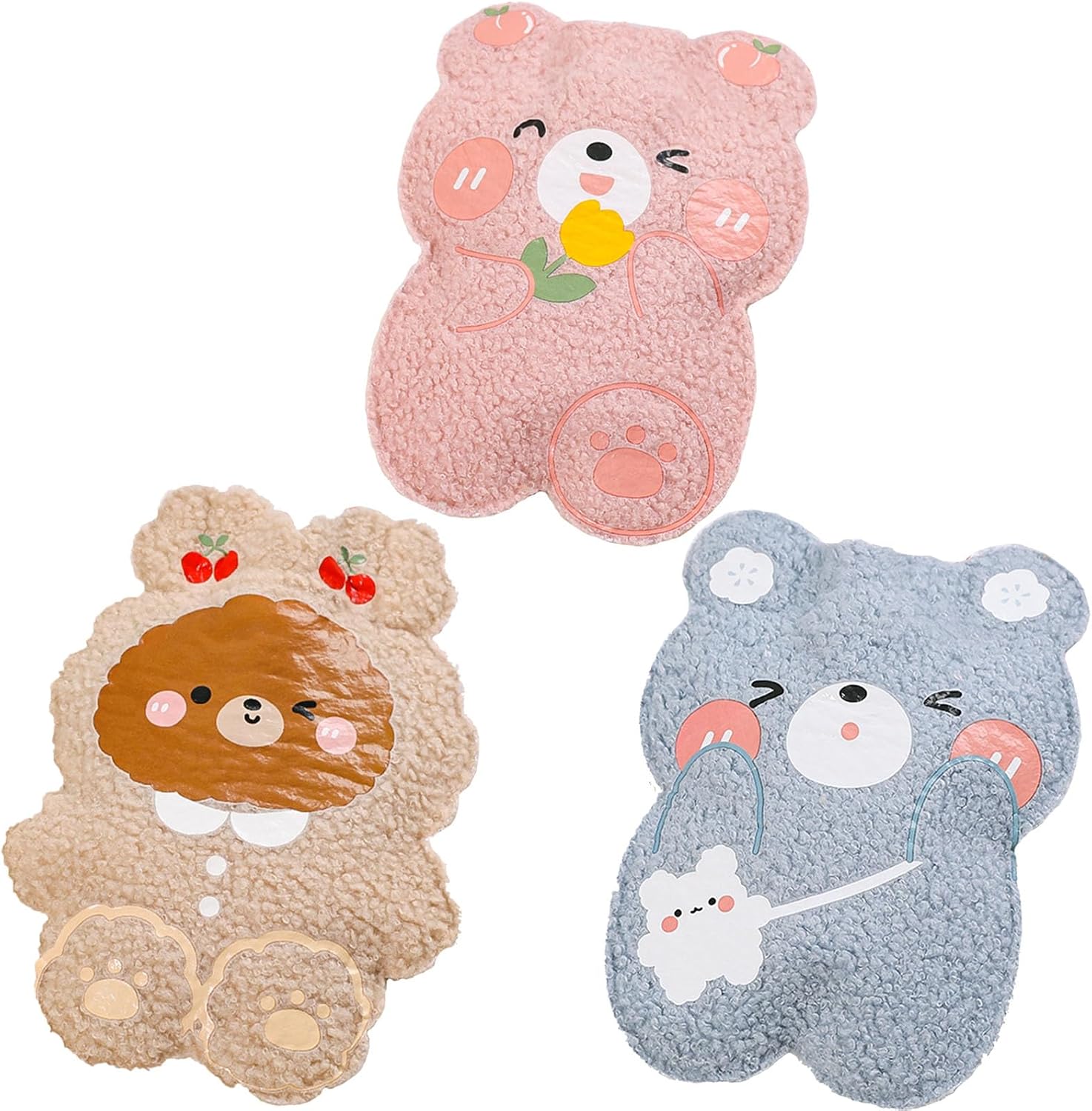 3 Piezas 350ML Bolsa Agua Caliente Pequeña, Bolsa de Agua Caliente Peluche, Bolsas Agua Caliente, Bolsas de Agua Caliente con Suave Felpa Funda, Hot Water Bottle para Interiores,Exteriores