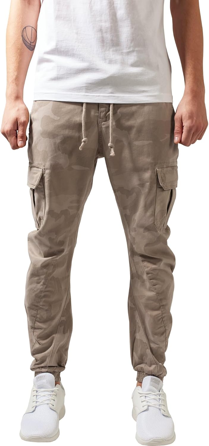 Urban Classics Pantalones Cargo de Gimnasia Hombre Pantalones de deporte Camuflaje oscuro Ajustado