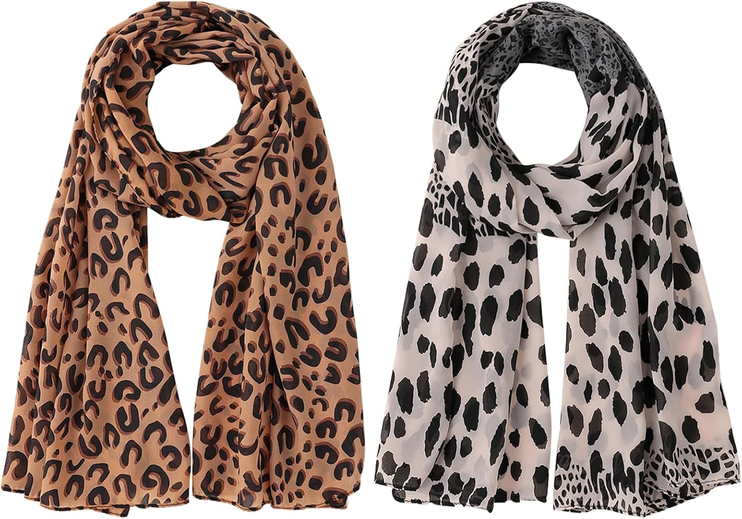 DKDDSSS 2 Piezas Bufanda con Estampado de Leopardo, Pañuelo Mujer, Chiffon Chal Fulares Cuello