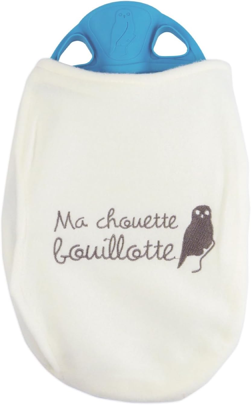Bolsa de Agua Caliente con Funda Polar - Bolsillo para Pies y Manos - Fabricada en Francia - Sin Olores ni Ftalatos - Bolsa Resistente de Elastómero Reciclable - Diseño «Búho» Bordado