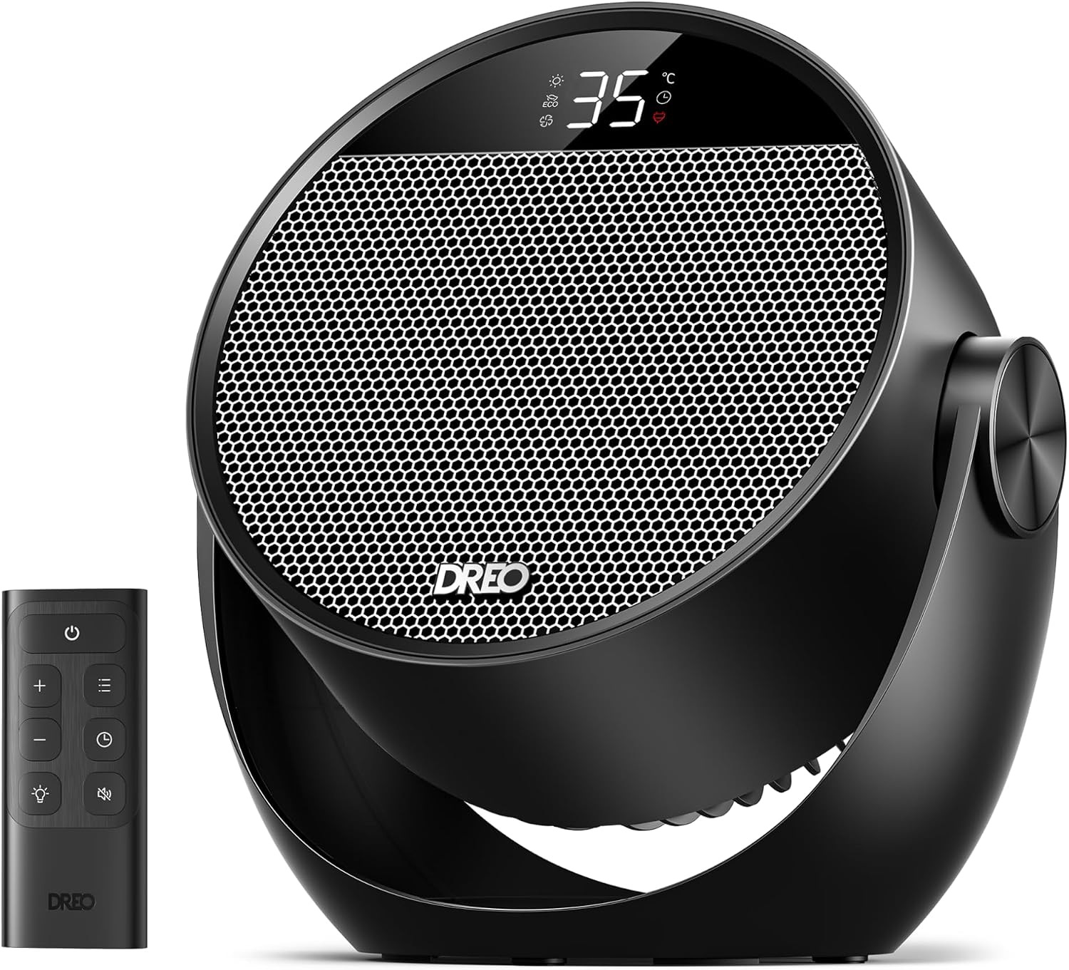 Dreo Calefactor eléctrico 1500W silencioso y de bajo consumo, portátil con mando y termostato, inclinación 60°, 8 sistemas de seguridad, cerámica PTC, temporizador 12h, 3 modos y 3 velocidades