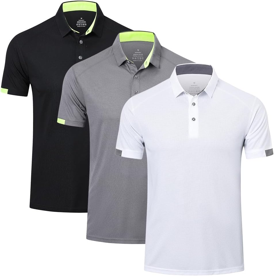 HUAKANG Pack 3 Piezas Hombre Manga Corta Secado Rápido para Golf Deporte