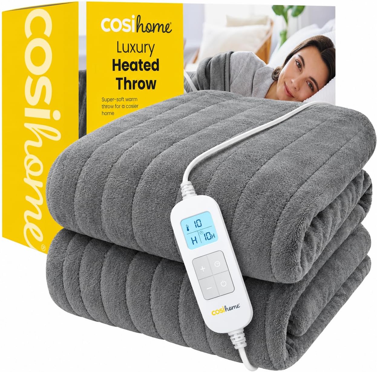 Cosi Home Manta Eléctrica Grande 200x150 cm Doble, Manta Sofá, Gris