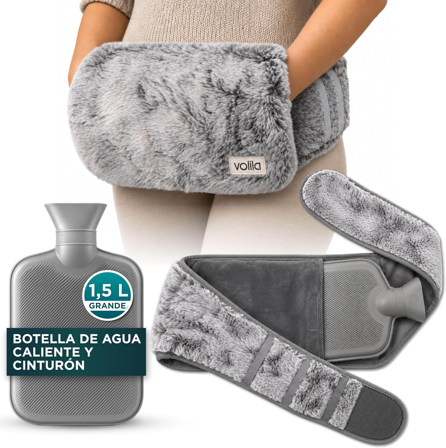 Cinturón de Bolsa Agua Caliente - Bolsa de Agua Caliente de 1,5L que se Envuelve - Bolsa de Agua Caliente de Lujo, Suave y Usable para el Dolor Menstrual (Blanco)