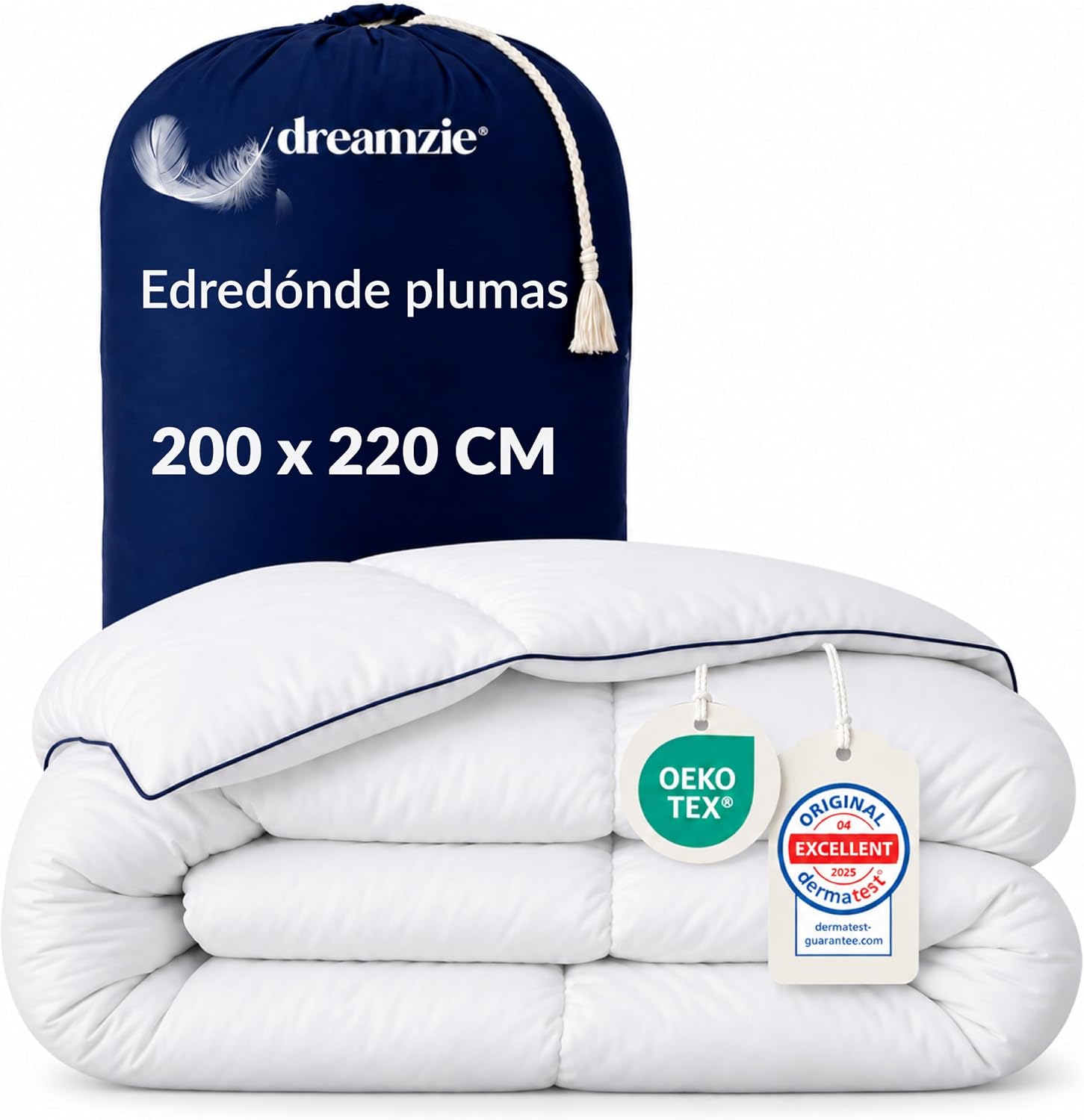 Dreamzie - Edredón de Plumas Mullido - 135x200cm - Cama 90 - 650gsm