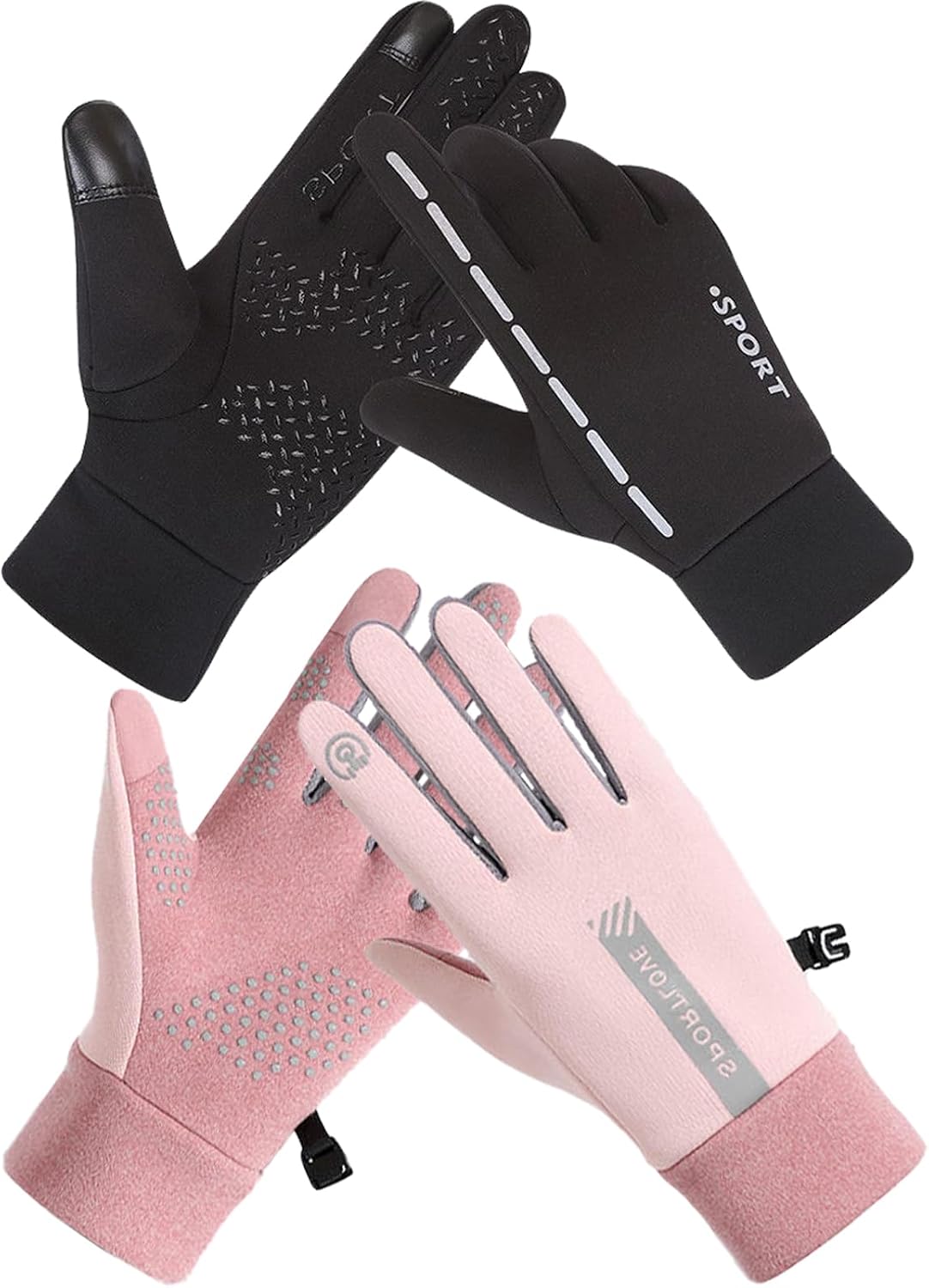DKDDSSS Guantes de Invierno y Moto, a Prueba de Viento, Termicos para Mujer y Hombre, para Esquí, Ciclismo y Senderismo, Negro Rosa
