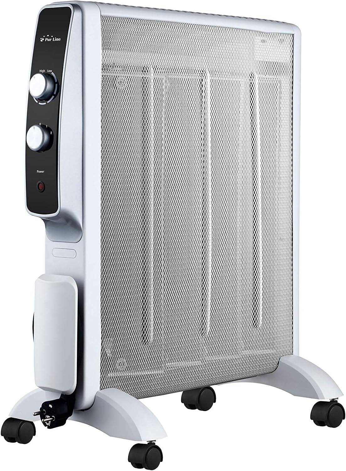 PURLINE | Radiador Eléctrico de Mica de Bajo Consumo (2000W) en Blanco con Termostato - Radiador Eléctrico Protección y Ruedas