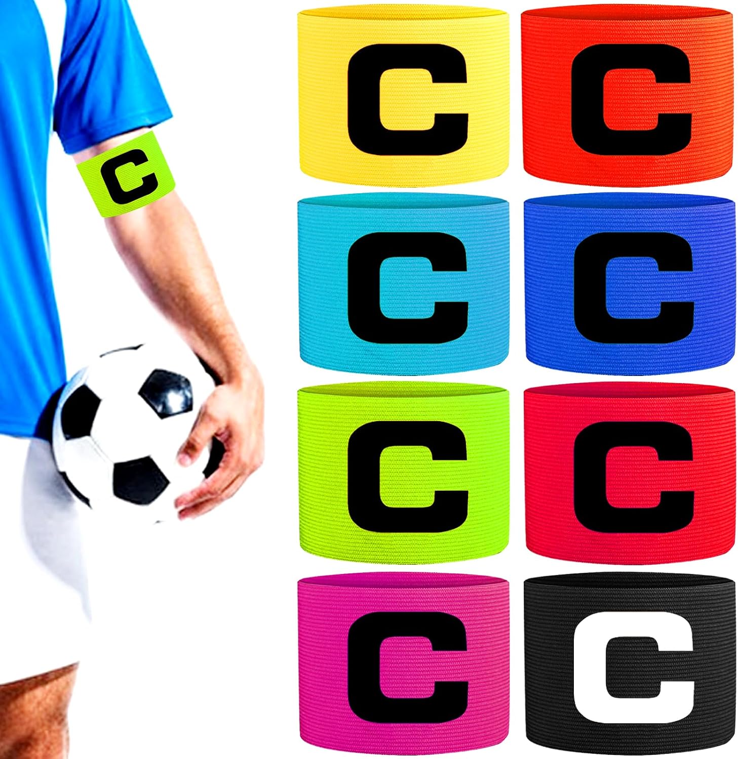 RUIJIE 8 Brazalete de Fútbol Multicolor Ajustable Brazalete de Capitan de Futbol C Banda del Capitán para Fútbol Brazalete de Capitán de Fútbol para Niños y Adultos Junior Apto para Varios Deportes