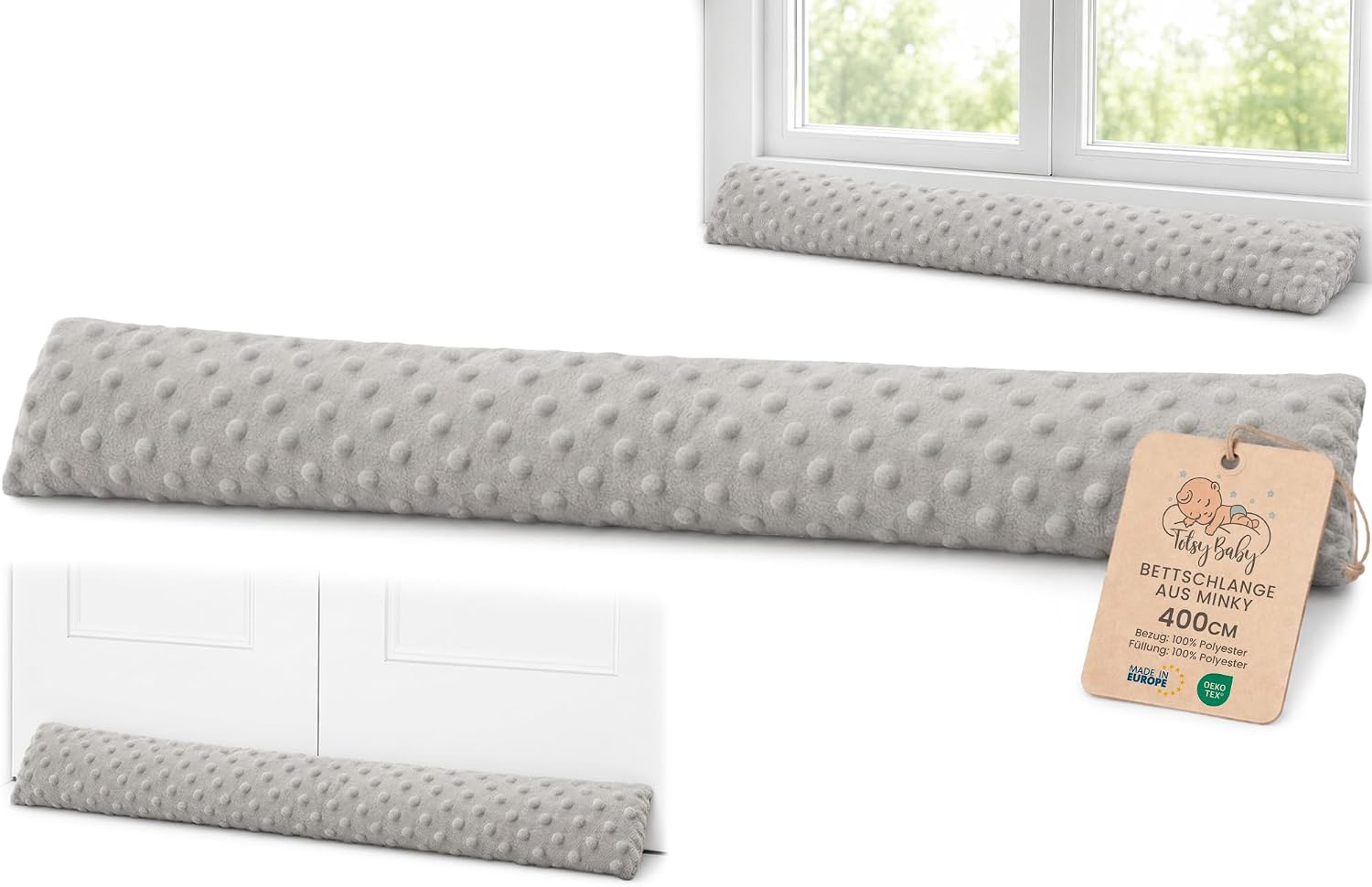 Burlete puerta entrada cojin rulo 150 cm - burletes para puertas y para tapar ventanas burlete puerta entrada frio poliéster Minky Gris Claro