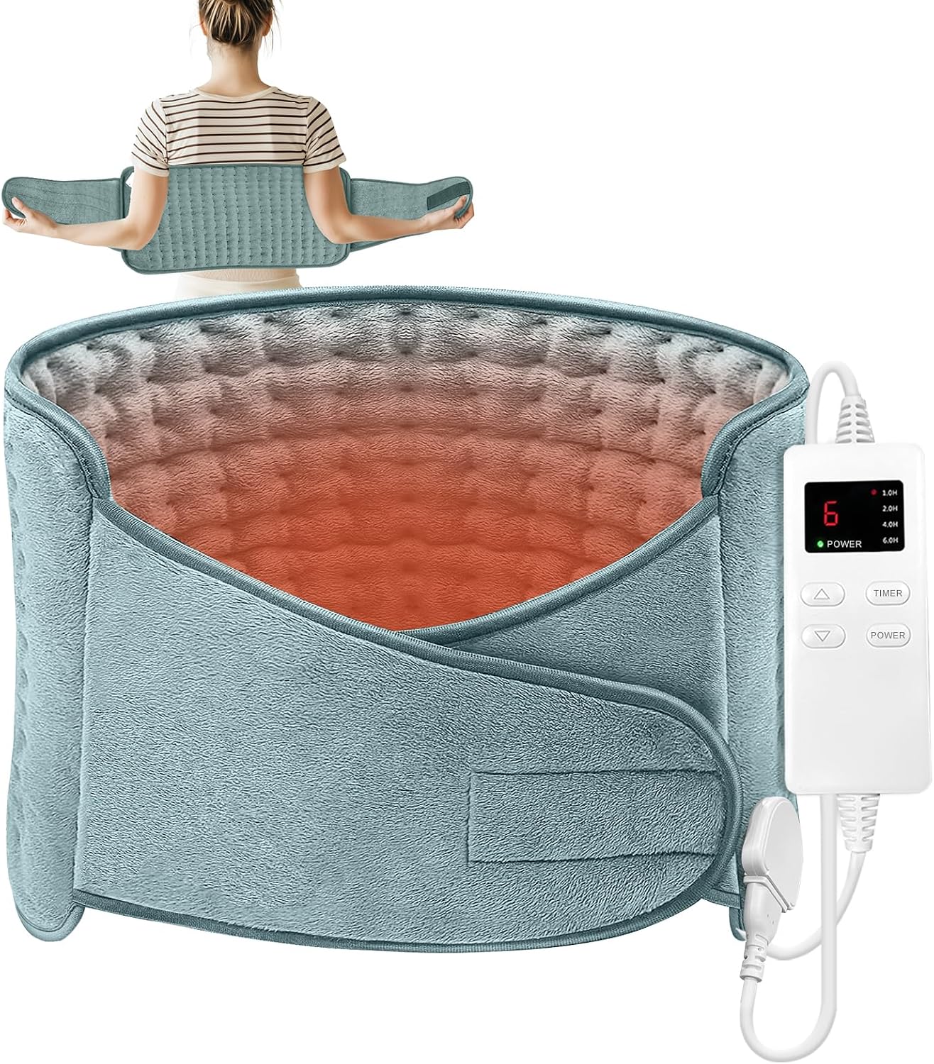 Manta Eléctrica 125x31cm, Calentamiento Manta Térmica Eléctrica para Lumbar,Abdomen y Espalda, Almohadilla Eléctrica con 4 Modes Temporizadores, 6 Niveles de Calentamiento, Terapia Húmeda y Seca
