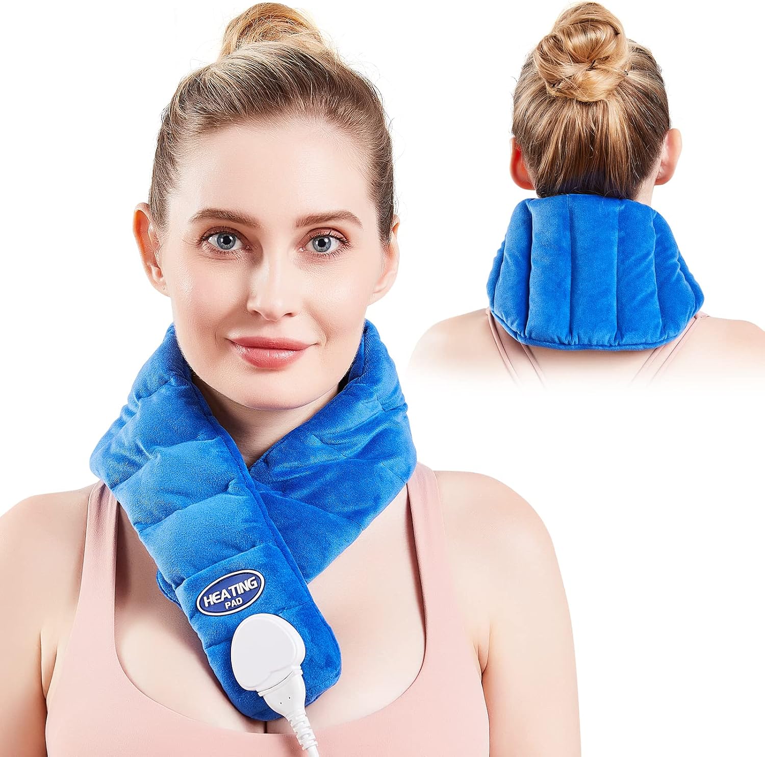 JOBYNA Almohadilla Térmica Eléctrica para Cuello, Almohadilla de Terapia para Cervicales para Aliviar el Dolor, Calentamiento Rápido de 5s, 30-70 ℃ Ajustable y Apagado Automático (74 * 19cm)