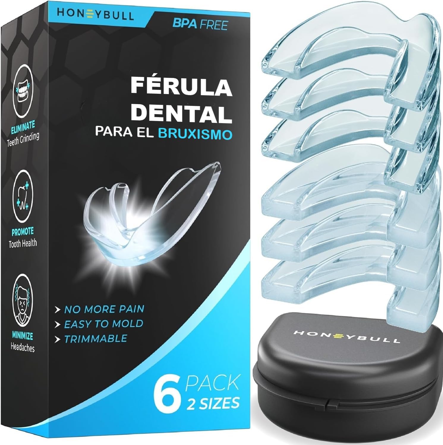 HONEYBULL Férulas antibruxismo moldeables, Pack de 6, Finas y Gruesas