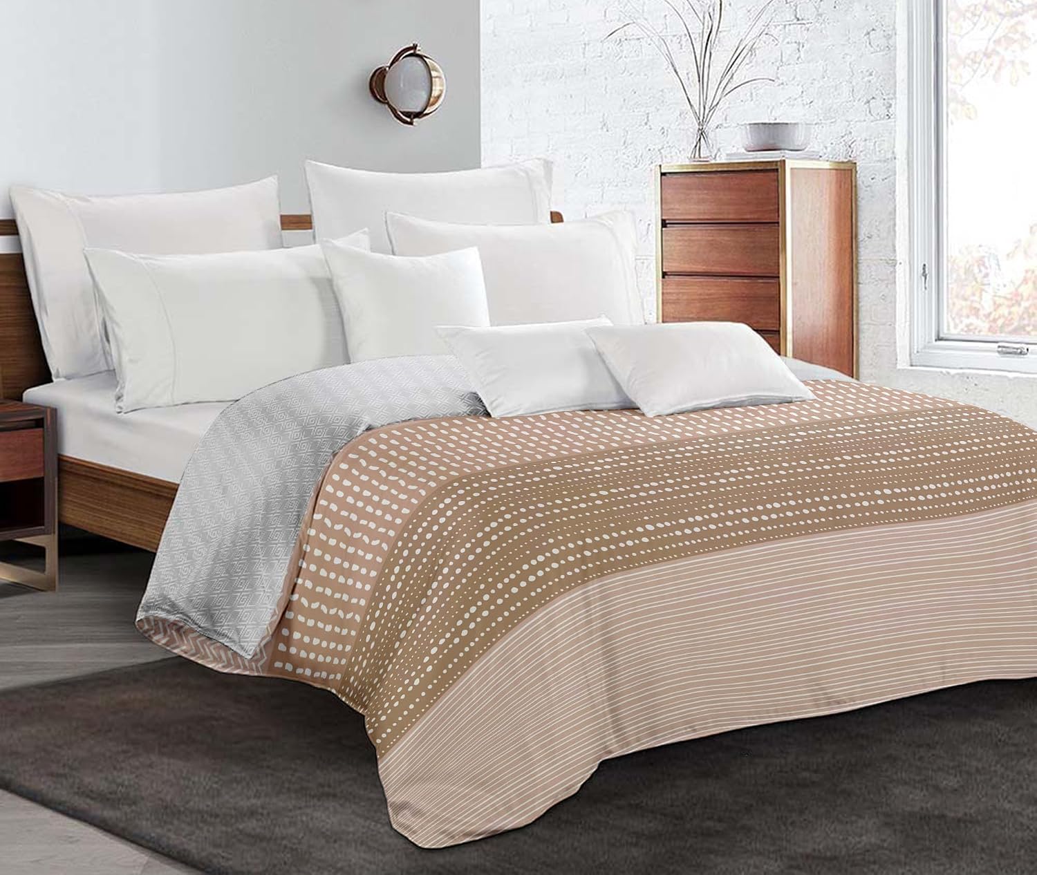 DALINA Edredon Invierno Cama 135 (Set: 1Edredon 230x240cm + 2 Fundas 50x70cm) - Relleno Nordico 100% Poliéster Suave y Calentador, Estampado Bicolor Reversible