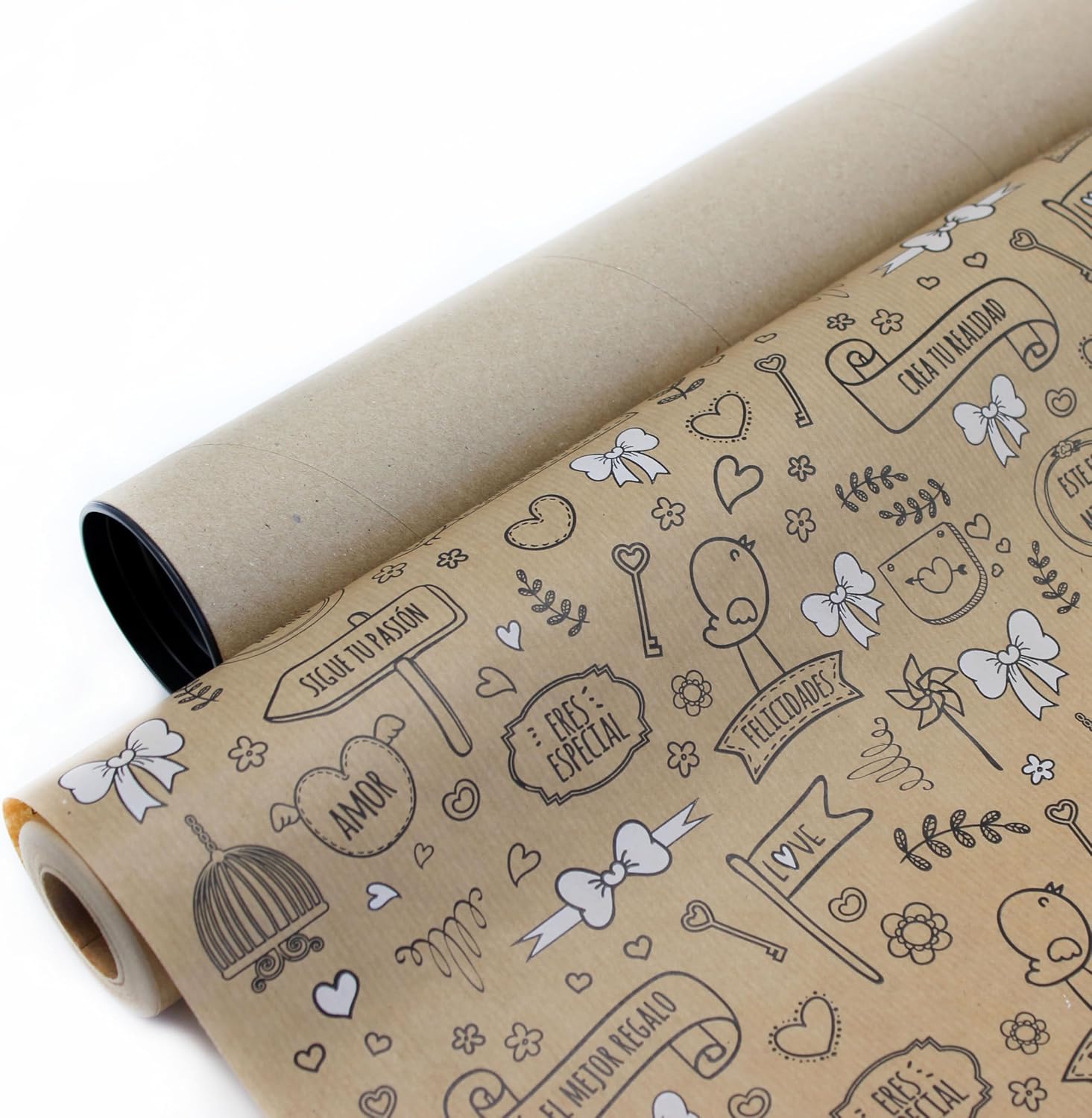 Papel de Regalo Navidad Kraft en Rollo 62 cm x 25 m – Diseño de Pinos – Papel para Envolver – Ideal para Comercios y Hogar. (PINOS NAVIDAD)