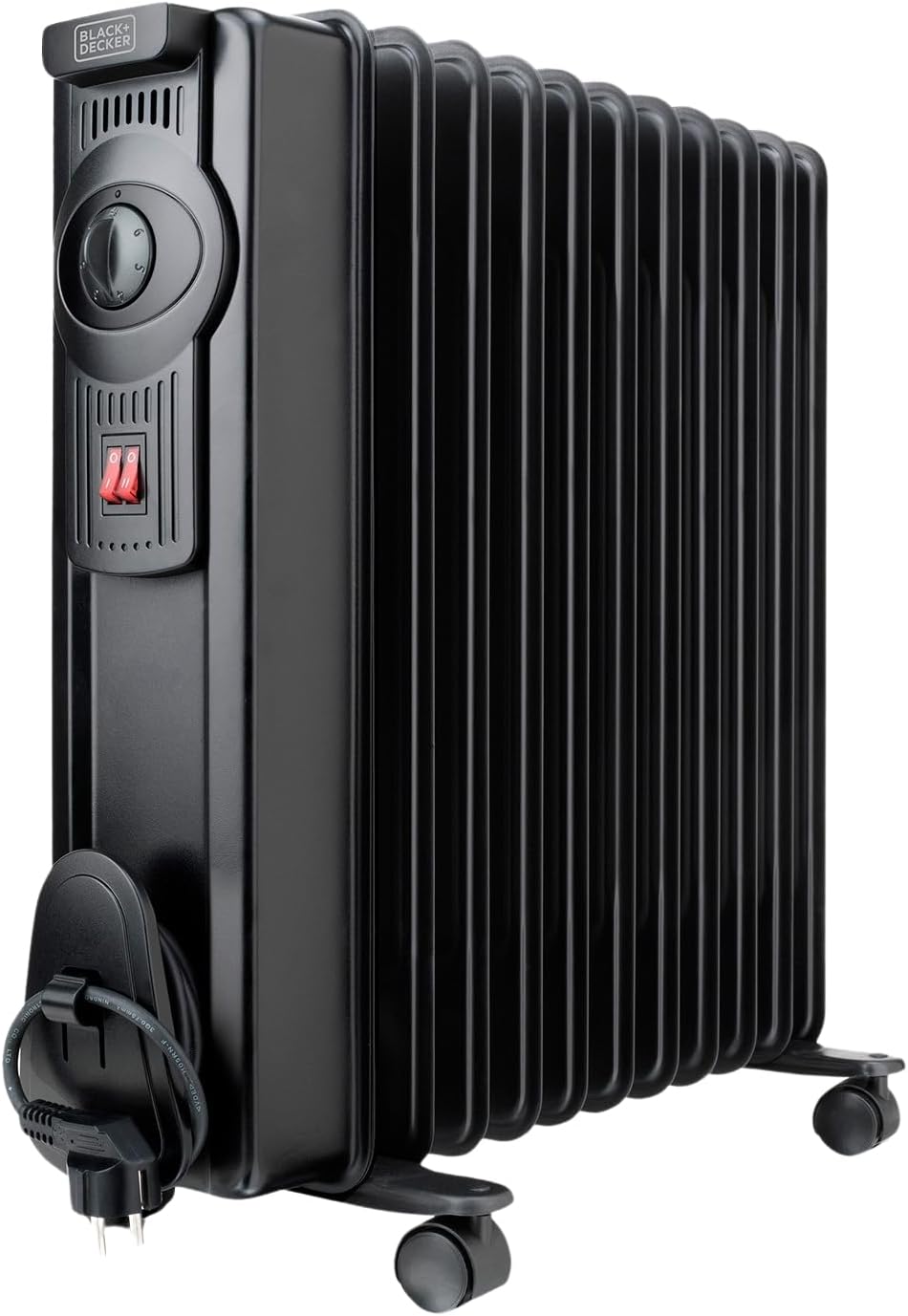 BLACK+DECKER BXRA2300E - Radiador de aceite 2300W | 11 elementos de 140 mm | Termostato regulable | 2 niveles de potencia | Sistema de seguridad con apagado automático por sobrecalentamiento | Negro