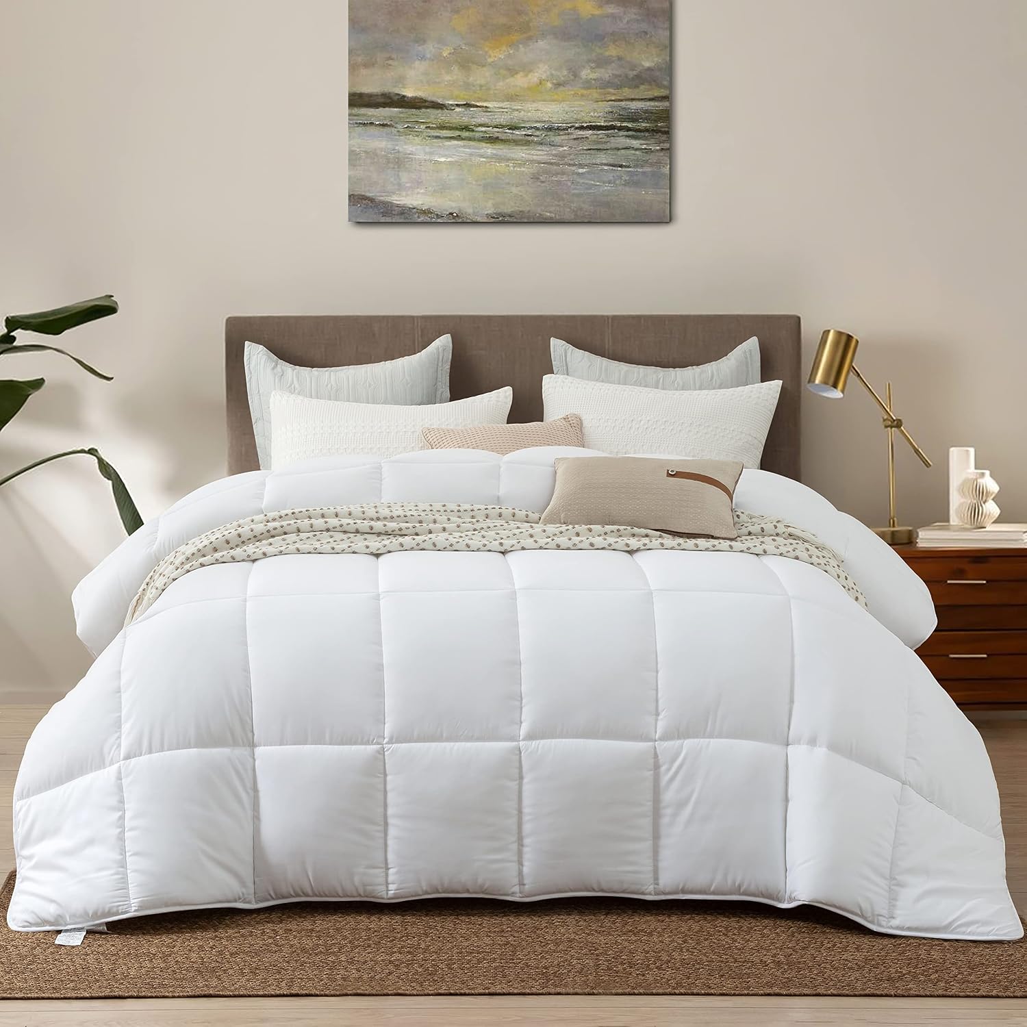 Dorrin Nessin Bedding - Edredón de Invierno Extra Esponjoso de tamaño Individual, Relleno de Fibra Pesado para Todas Las Estaciones, Relleno de edredón con 8 pestañas en Las Esquinas, Color Blanco