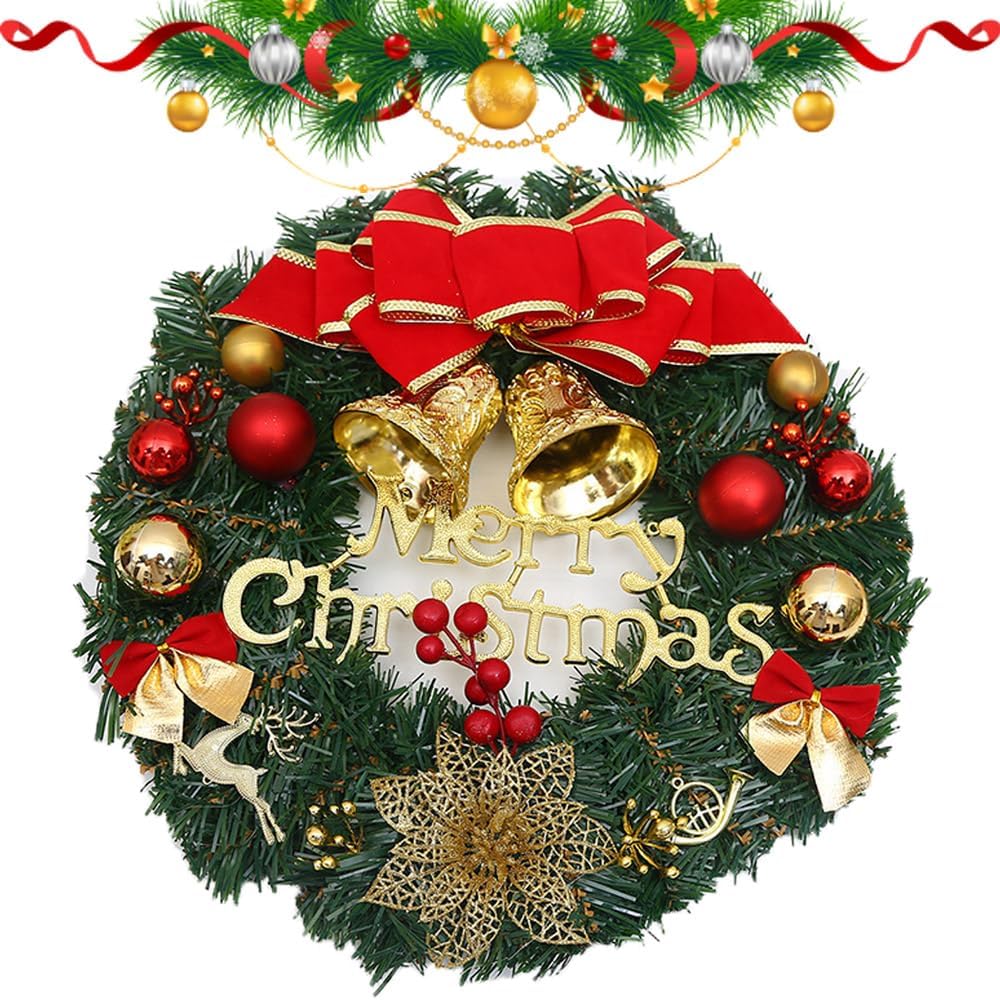 Corona de Navidad para Puerta 30 cm, Guirnalda Artificial Navideña (E)