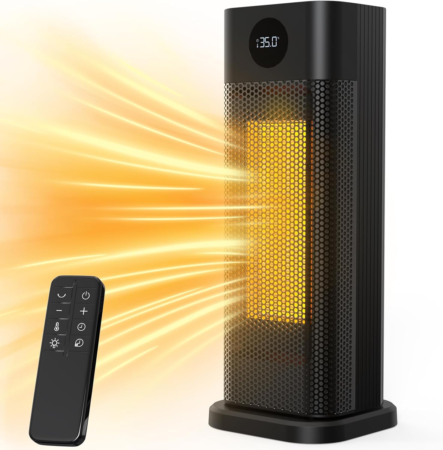 Minthouz Calefactor Bajo Consumo, 2000W PTC Radiador Eléctrico Bajo Consumo, calefactor eléctrico 3 modos con termostato,mando a distancia, pantalla LED digital,oscilación 70°,Calefactor Baño para el