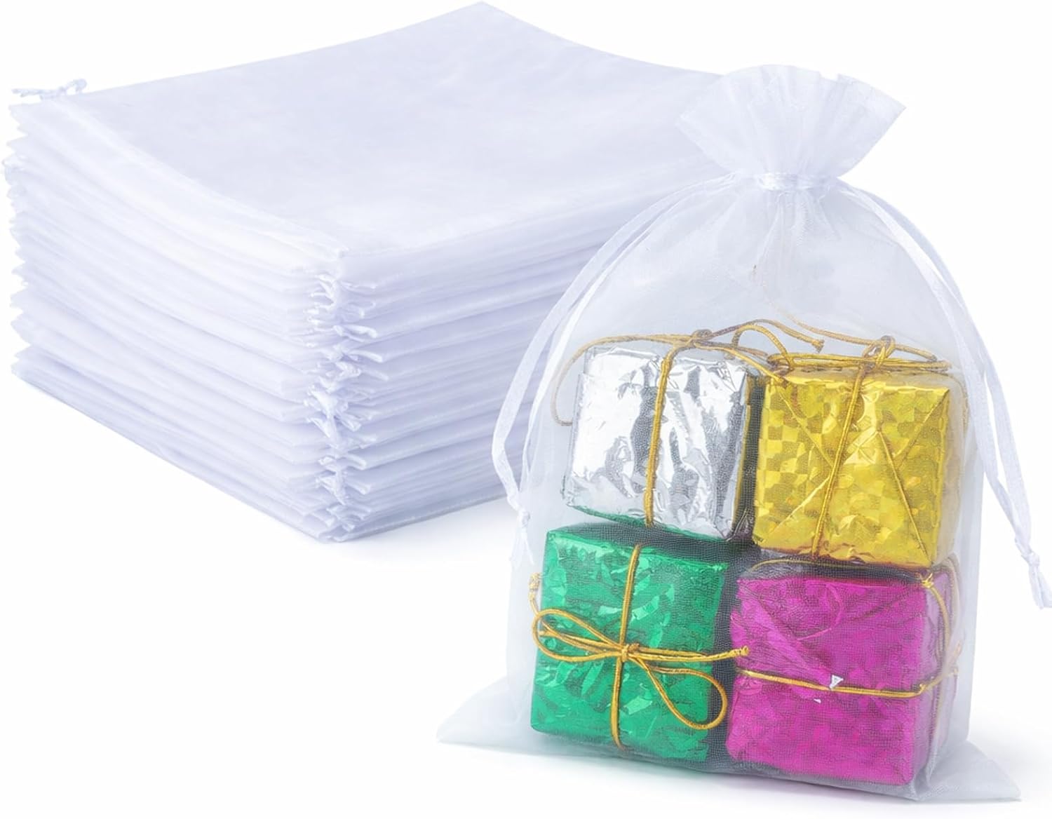 G2PLUS Bolsas de Organza Grandes Blancas 17x23cm, 50 Bolsitas para Regalos