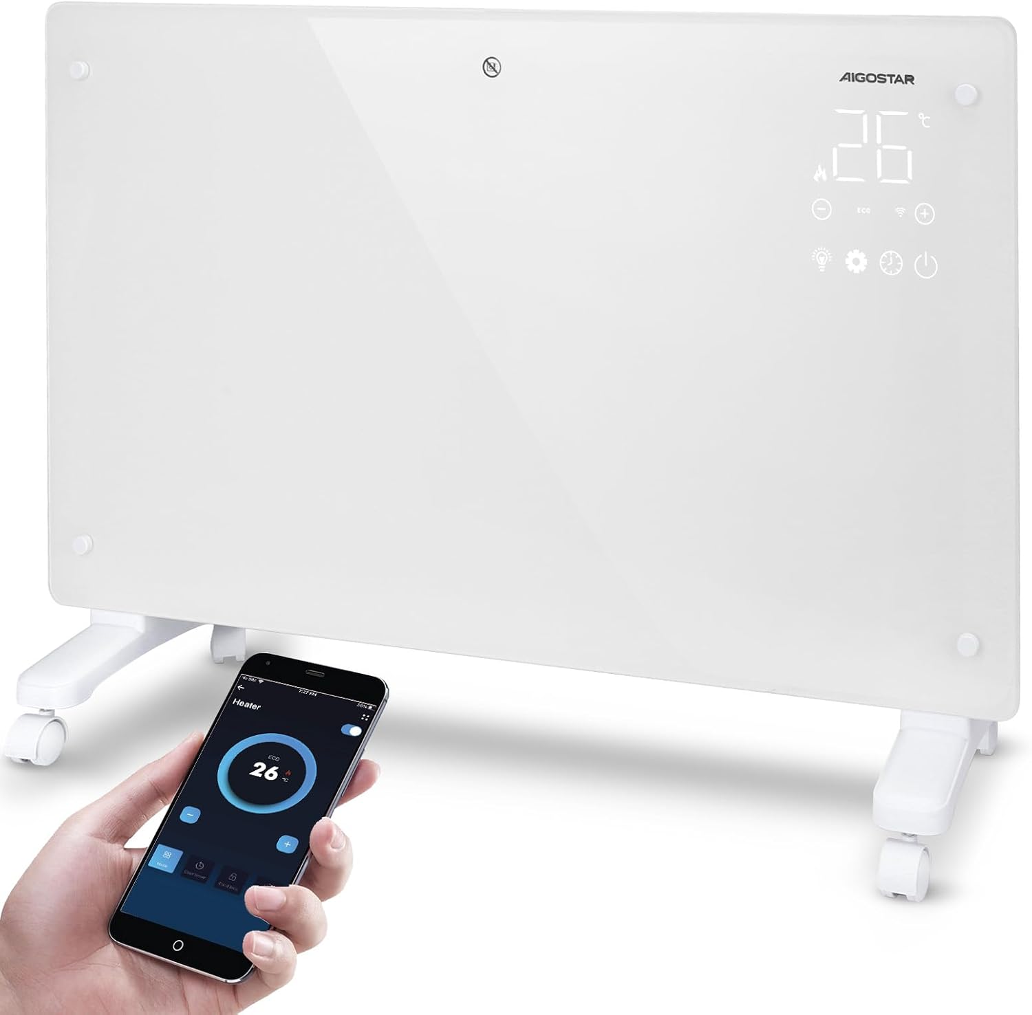 Aigostar Radiador Electrico Bajo Consumo Silencioso, Conexión Wi-Fi, 2000 W