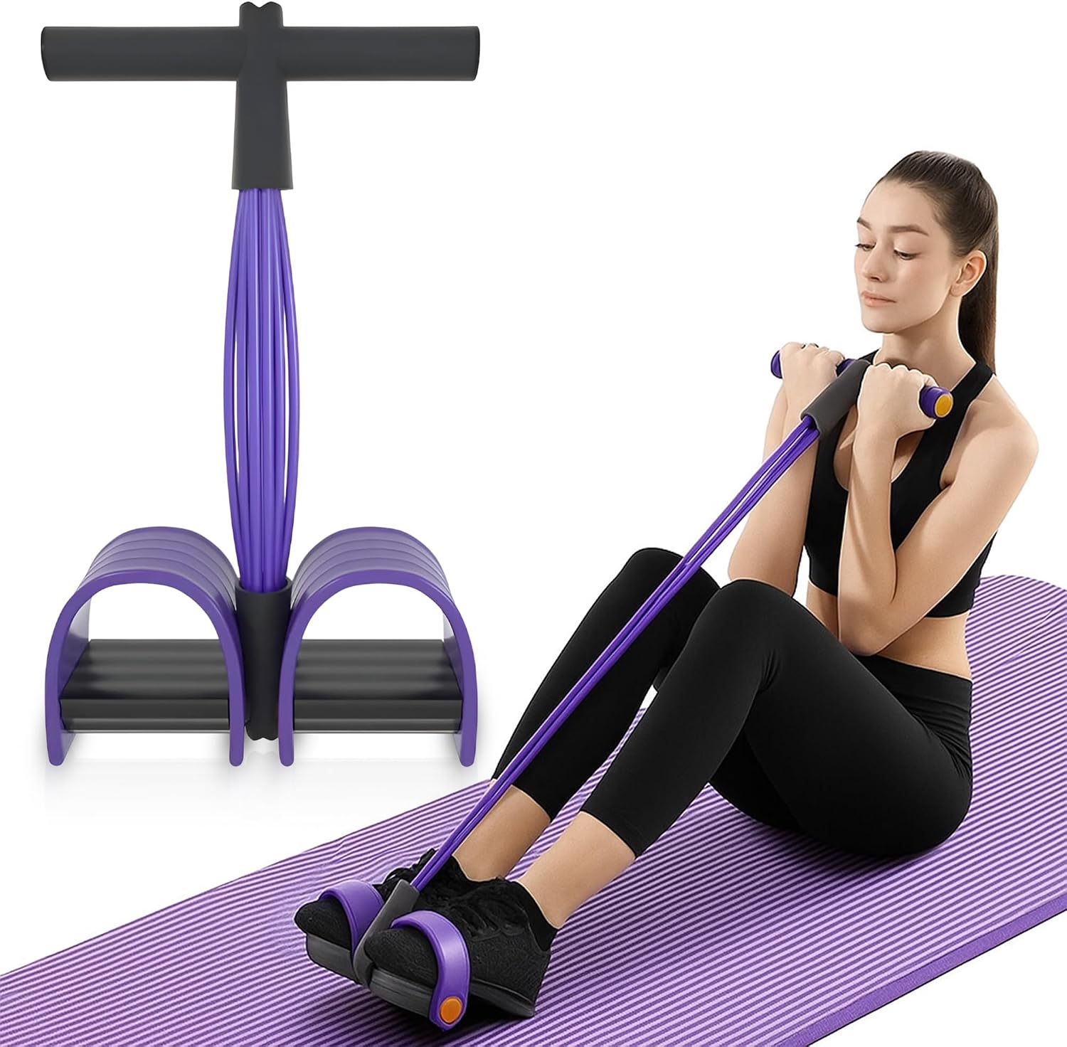 Cuerda Elástica Multifunción con Banda de Resistencia de Figura 6 y Banda Elástica, Banda de Resistencia de Pedal, Sit-up Culturismo Expander para Brazos, Vientre, Pilates, Yoga